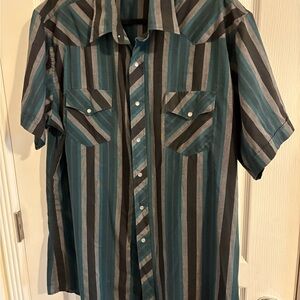 Corral Teal and Gray Striped Western Snap Short-Sleeve Button-Down